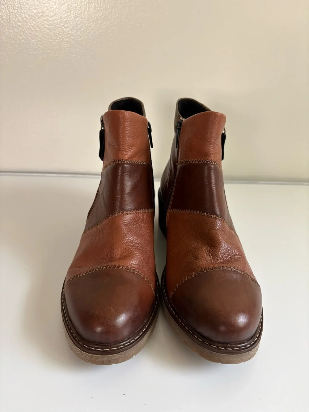 Remonte Aida Multi-Tone Brown Leather Boho Ankle Boots Size 39 US 8